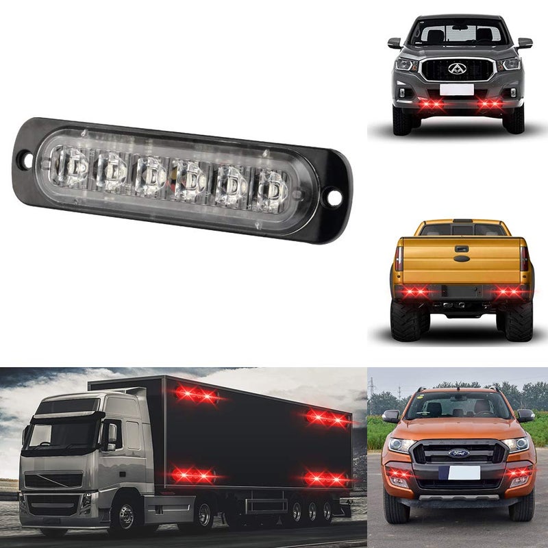 KaiDengZhe 4Pcs 6LED Red Ultra Slim Sync Feature Warning Emergency Beacon Hazard Flash Caution Strobe Light Bar Surface Mount for Car Truck 12-24V - Image 5